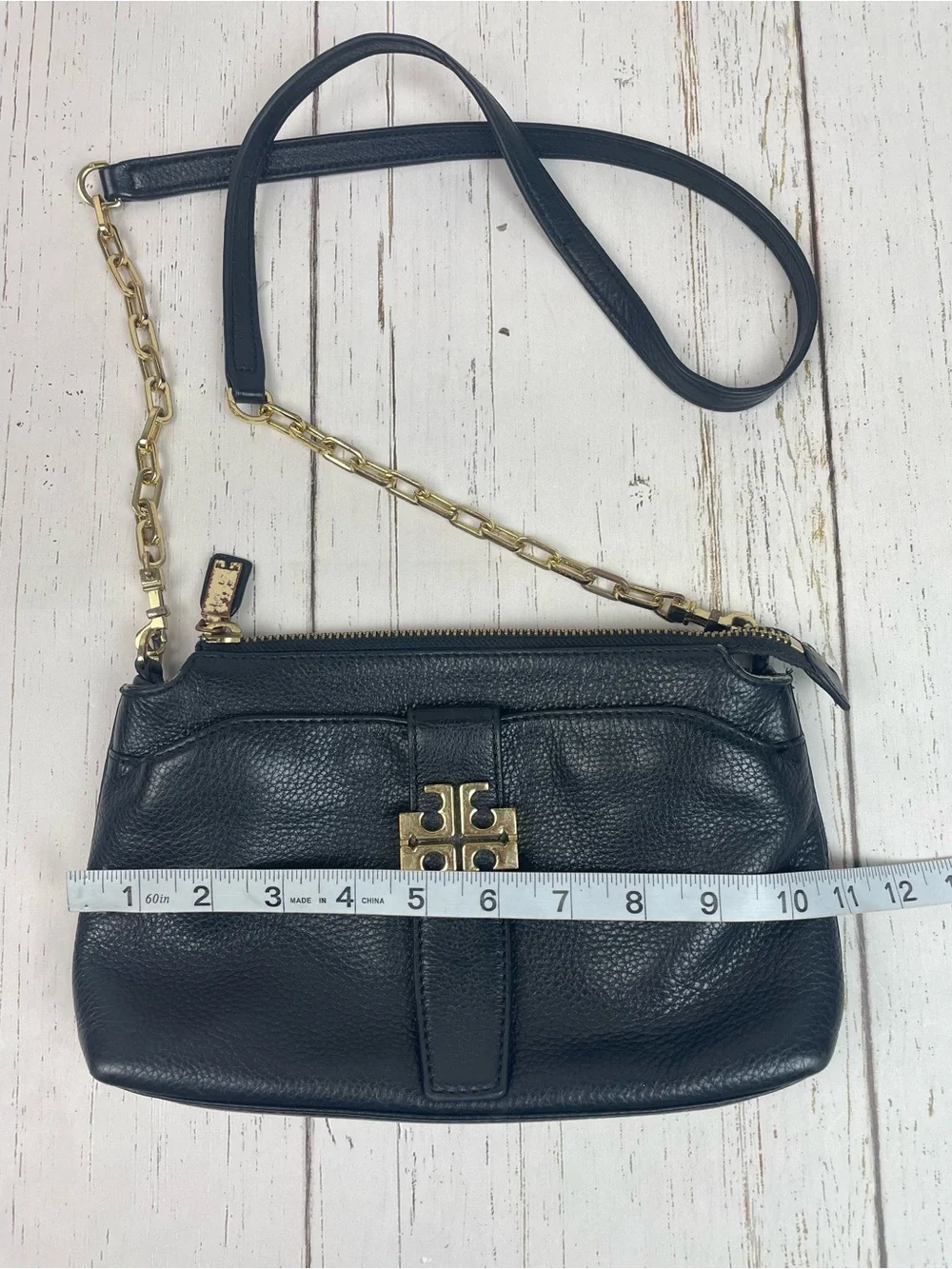 Tory Burch Meyer Pebbled Leather Chain Crossbody Purse